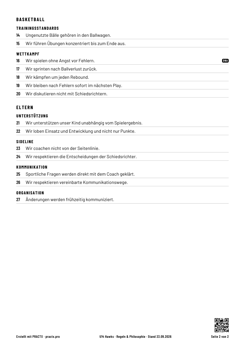 Muster-PDF: Regelwerk der U14 Hawks, Seite 2